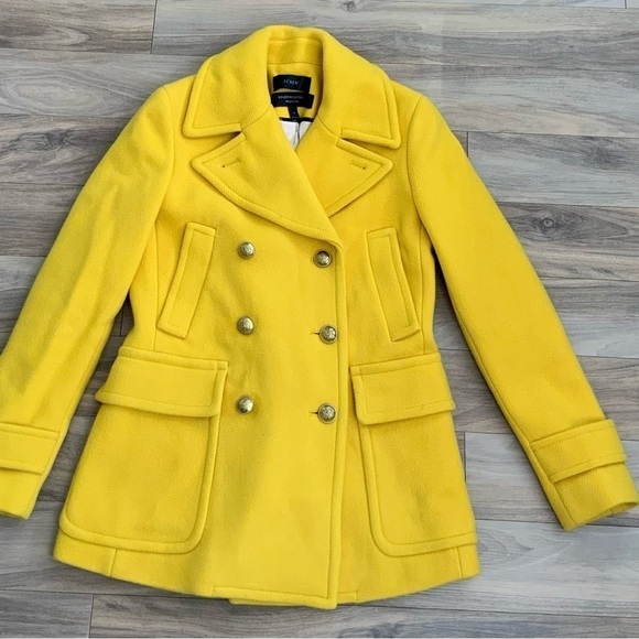 J Crew Stadium Cloth Nello Gori Yellow Pea Coat - Picture 4 of 10